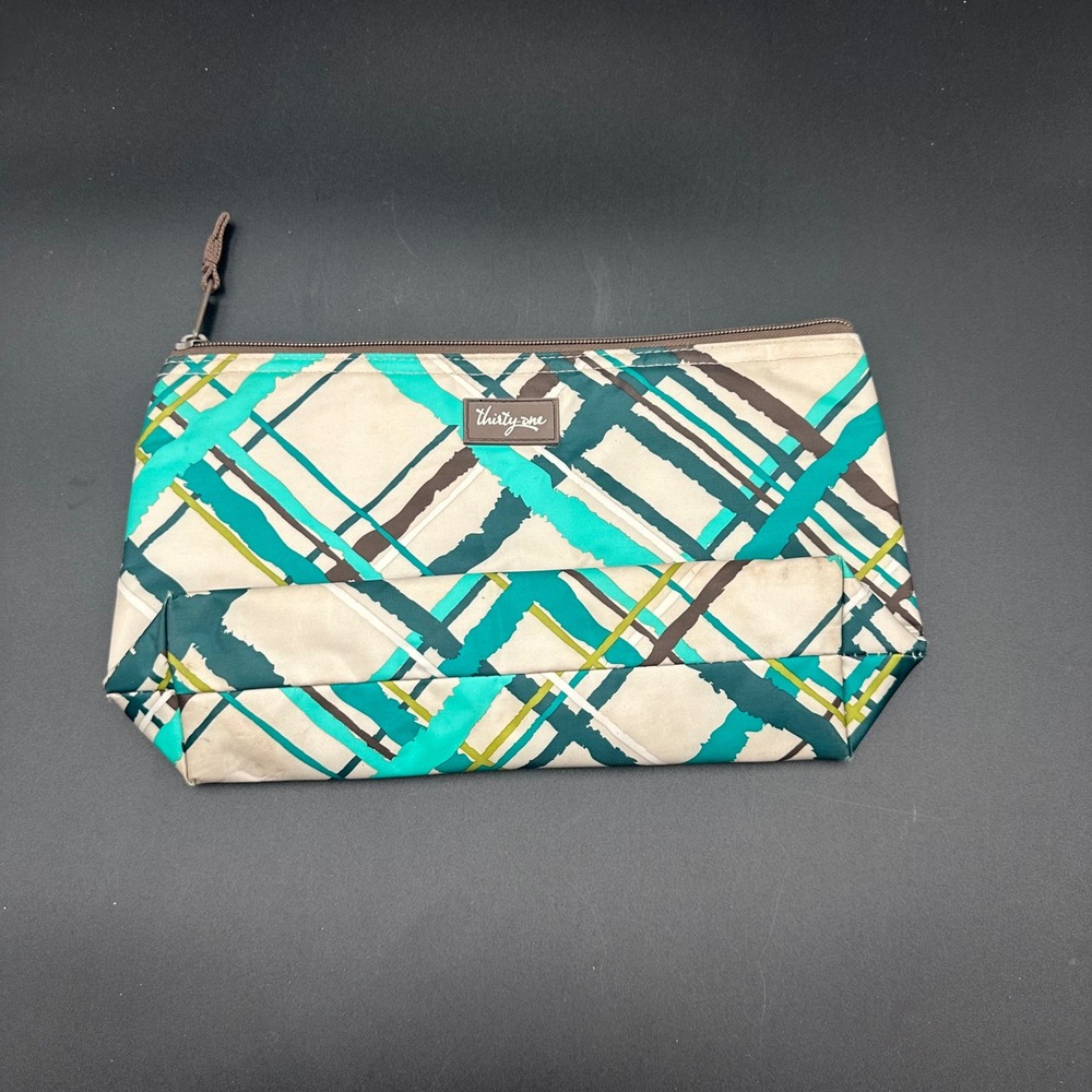 Thirty-One Cosmetic Bag Zipper Pouch Small Insulated Travel Makeup Turquoise